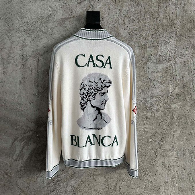 casablanca emblem embroidered zip knit bomber jacket